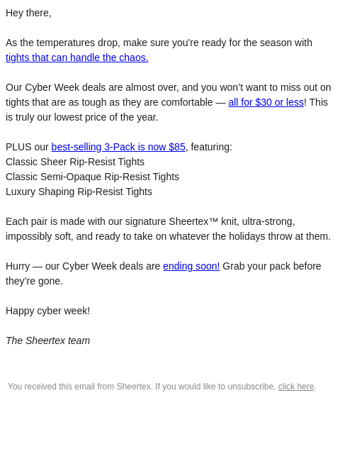 sheertex newsletter: Cyber Week is almost over...