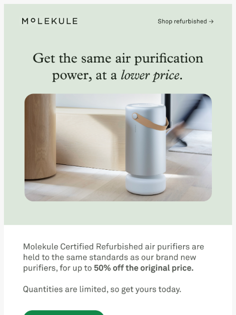 molekule newsletter: Save on Certified Refurbished air purifiers 💸
