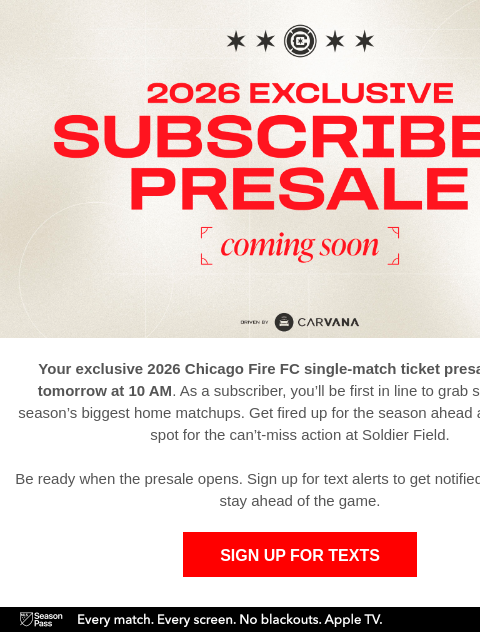chicagofirefc newsletter: Get Fired Up: 2026 Presale Starts Tomorrow