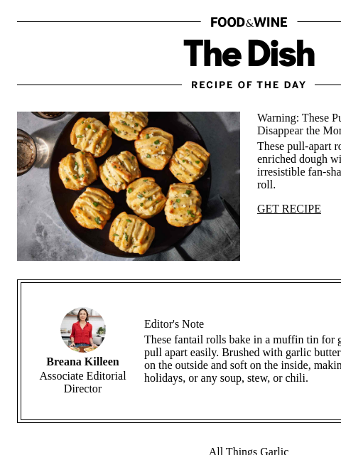 foodandwine newsletter: Pull-Apart Garlic Rolls