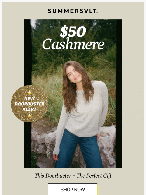 summersalt newsletter: TOP GIFT 🎁 $50 Cashmere