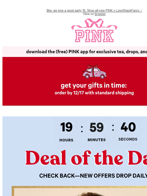 vspink newsletter: Deal of the Day: $30 Sweats & $20 Tees