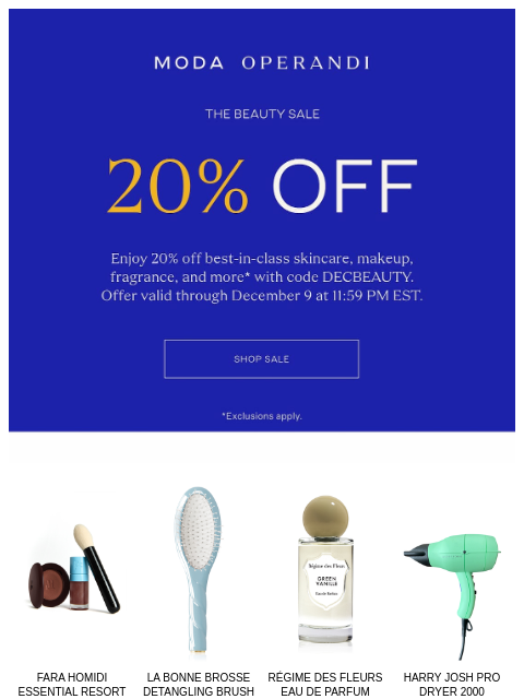 modaoperandi newsletter: 20% OFF BEAUTY