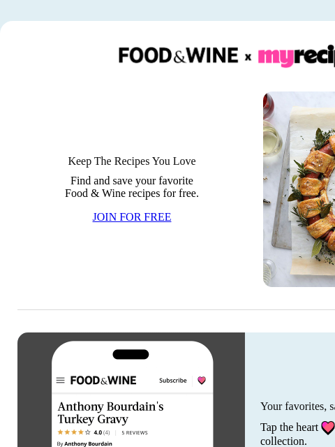 foodandwine newsletter: Never Lose a Recipe Again with MyRecipes