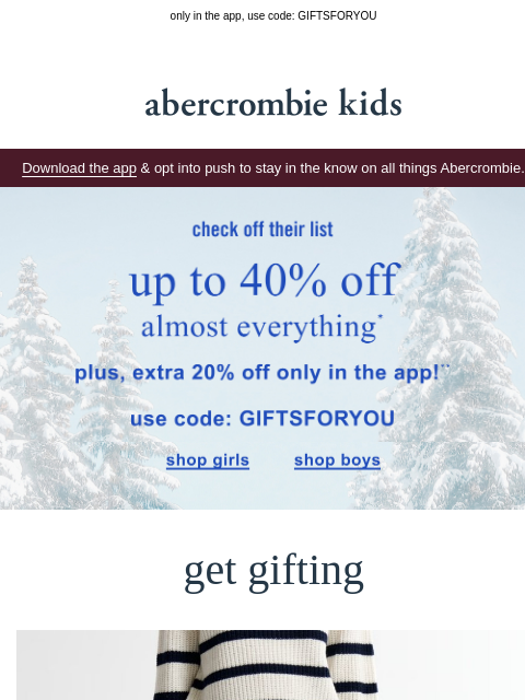 abercrombie newsletter: just in: extra 20% OFF