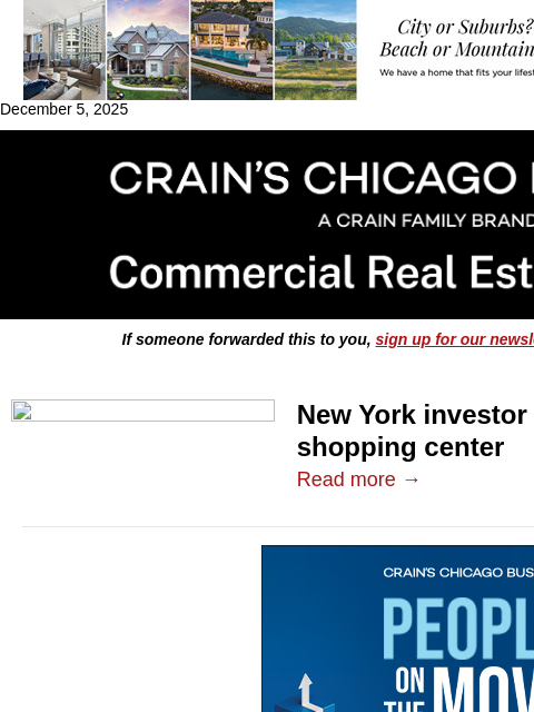 crainalerts newsletter: Orland Park shopping center is sold