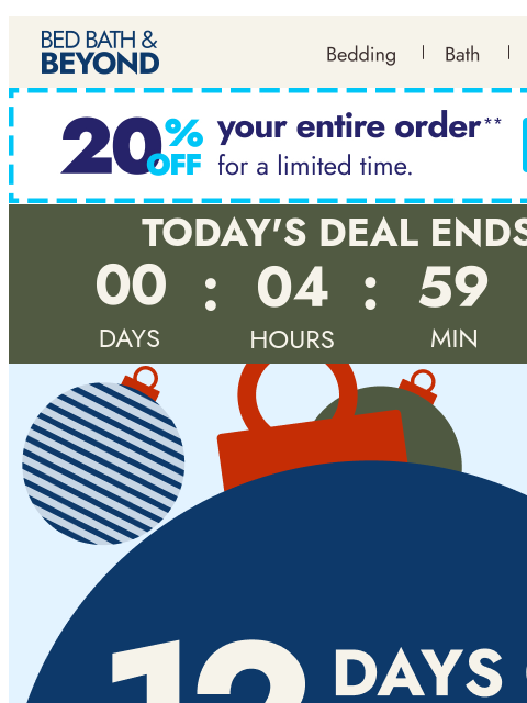 bedbathandbeyond newsletter: 12 Days of Deals kickoff: Kitchen & entertaining