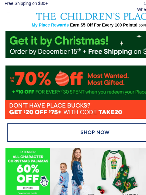 childrensplace newsletter: Because We ❤️ You... Save $20 On Your Next $75 Pur...