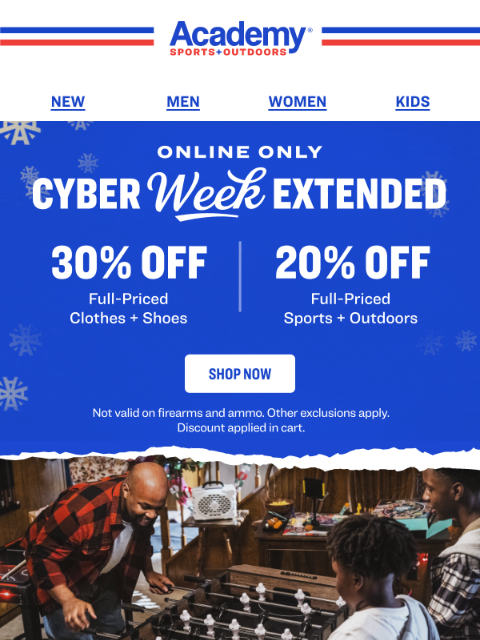academy newsletter: Cyber Week: 30% OFF Clothes + Shoes Ends Tomorrow