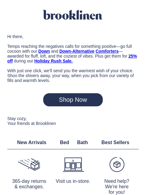 brooklinen newsletter: Baby, It's FREEZING Out