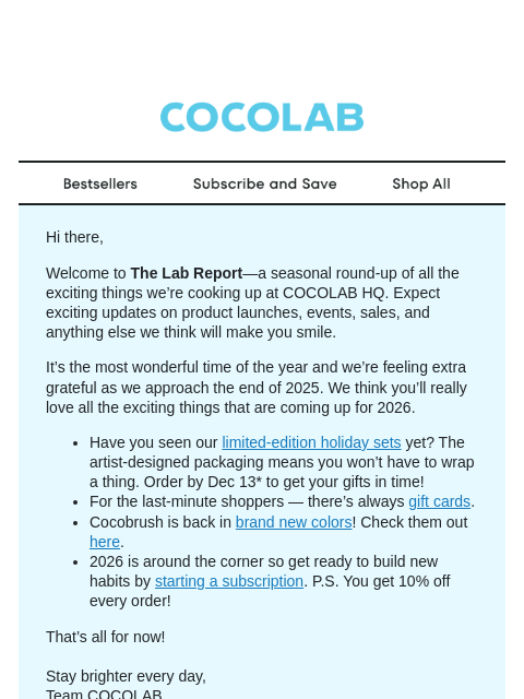 cocolab newsletter: Your December Lab Report