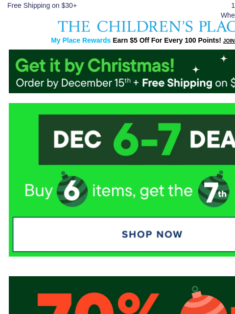 childrensplace newsletter: 7th Item FREE + $20 Off $75? YES PLEASE 🙌