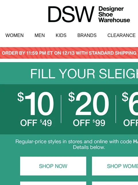 dsw newsletter: [ENDS TOMORROW] $10 off