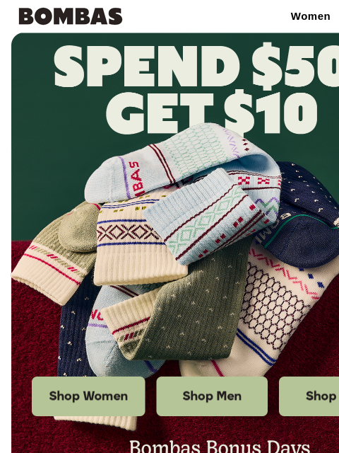 bombas newsletter: 💸 Get a $10 Gift Card for Every $50 Spent