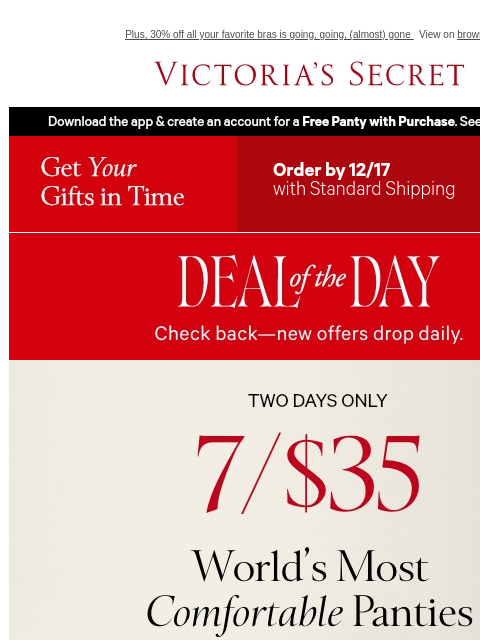 victoriassecret newsletter: 7/$35 Panties, Two Days Only