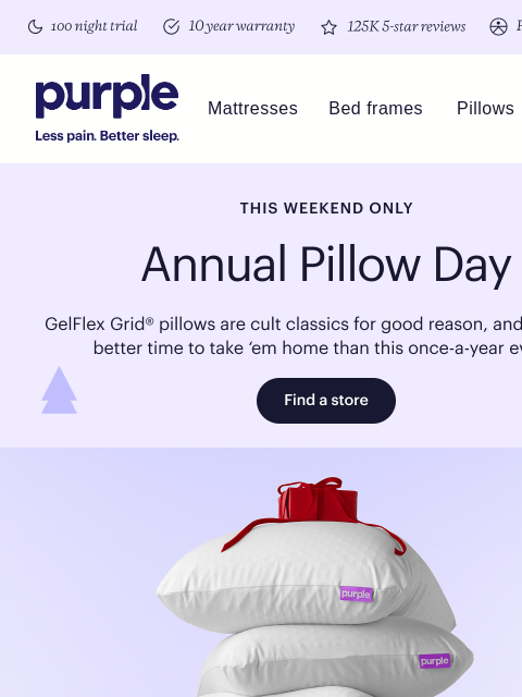 purple newsletter: Reminder: come shop the Pillow Day Sale