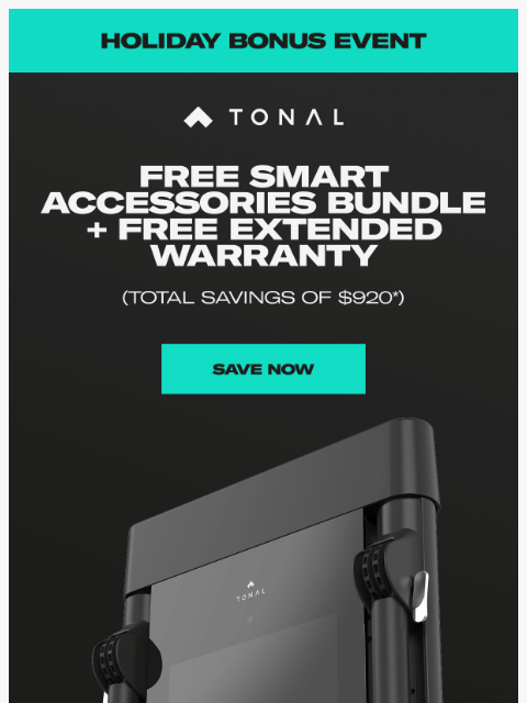 tonal newsletter: Holiday Bonus: Save $920* on Tonal 2