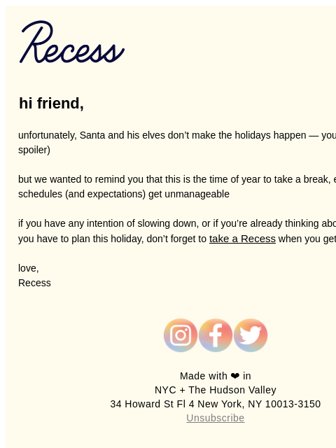 takearecess newsletter: when santa’s working