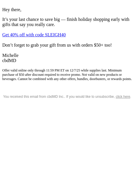 cbdmd newsletter: Guys, Final Hours for 40% Off + Free Gift!