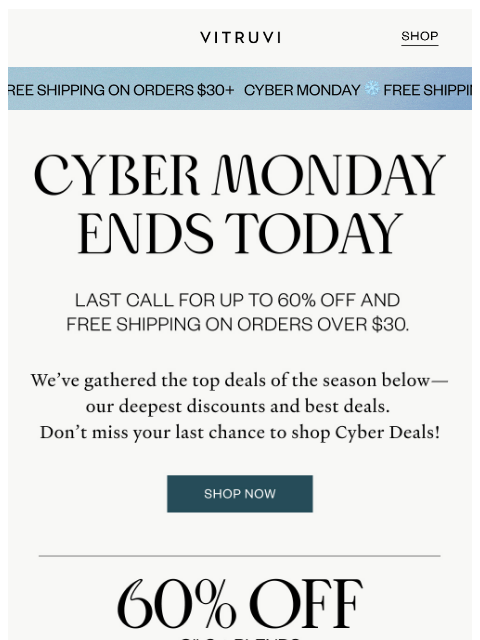 vitruvi newsletter: FINAL HOURS: Cyber Sale Ends Tonight 🚨