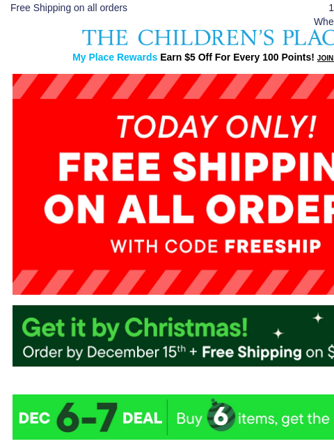 childrensplace newsletter: FREE SHIPPING on Holiday Jams for Your Fam 🎄