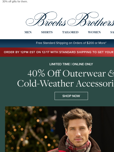 brooksbrothers newsletter: Starts today: 40% off outerwear for him