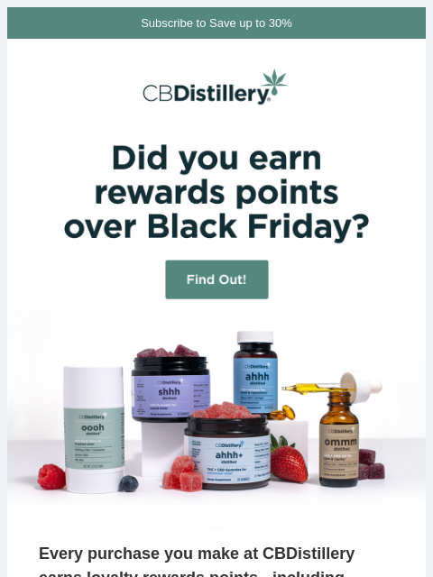 thecbdistillery newsletter: Did you earn rewards points over Black Friday?