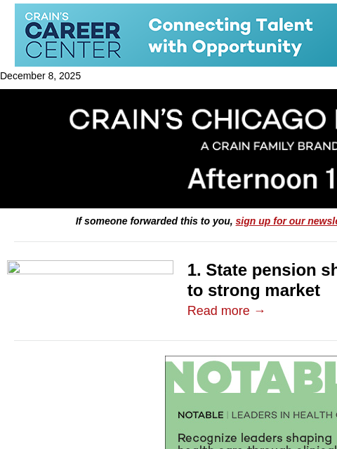 crainalerts newsletter: Illinois pensions get rare good news