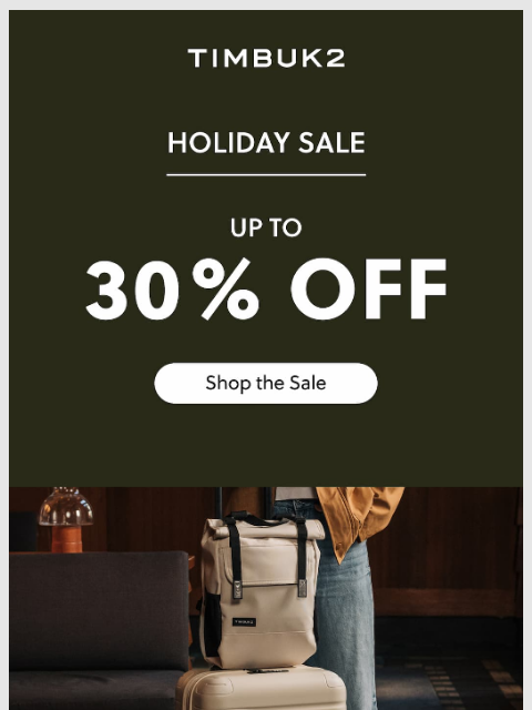 timbuk2 newsletter: Gear up for holiday travels | up to 30% off