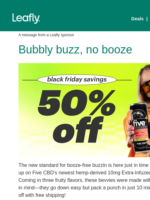 leafly newsletter: 50% off 10mg hemp seltzers 🎁