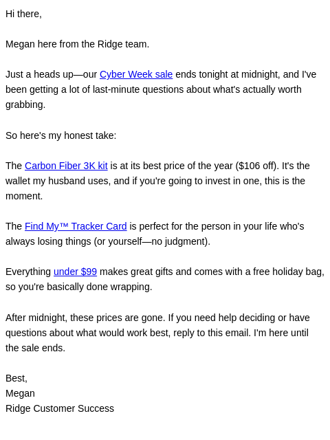 ridge newsletter: Quick heads up before midnight