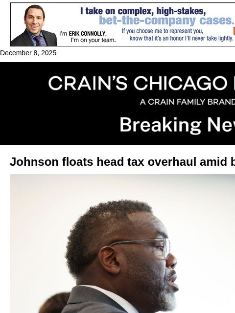 crainalerts newsletter: Johnson floats head tax overhaul amid budget stale...