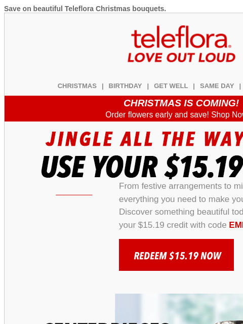 teleflora newsletter: Re: Your [$15.19] Credit is Expiring!