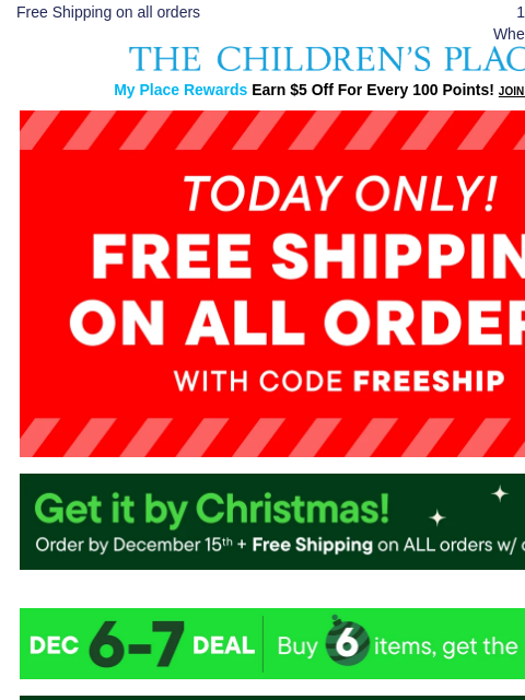 childrensplace newsletter: Your $20 Off $75+ Is Here 😘 + Ship Free w/ FREESH...