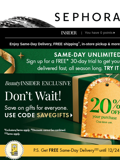 sephora newsletter: 20% off the best gifts—only at Sephora 🎁