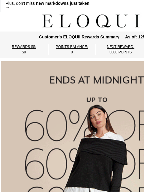 eloquii newsletter: Up to 60% off *everything* ends TONIGHT