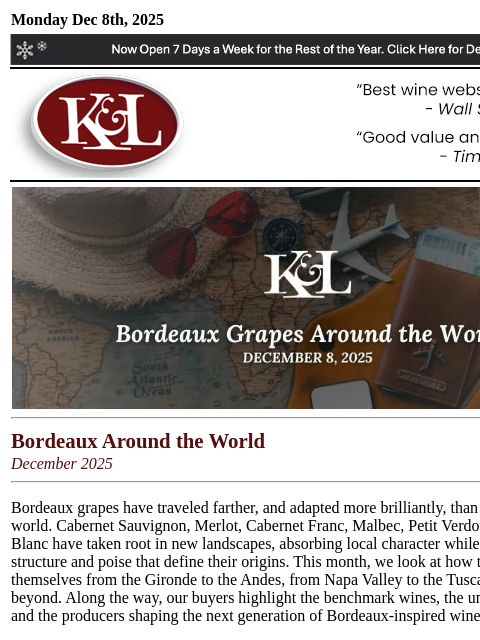 klwines newsletter: Bordeaux Varieties Around the World