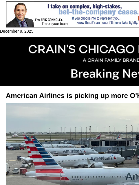 crainalerts newsletter: American Air picks up more O'Hare gates