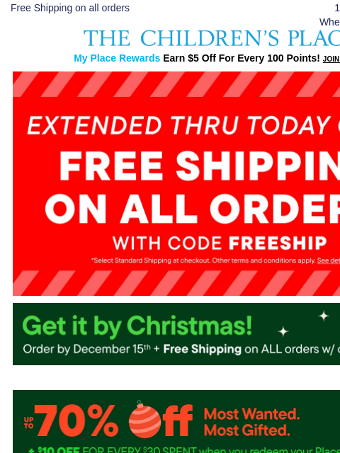 childrensplace newsletter: FINAL HOURS ‼️Up to 70% Off Holiday + $20 Off $75 ...