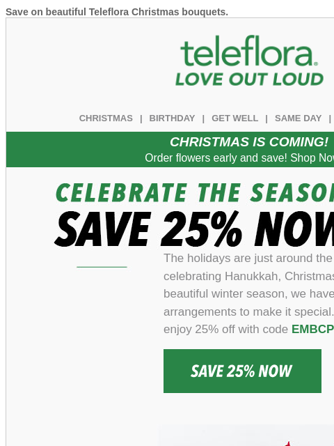 teleflora newsletter: Celebrate the Season ☃️❄️ 25% Off All Bouquets