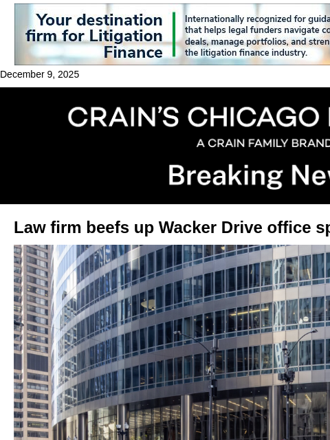 crainalerts newsletter: Law firm beefs up Wacker Drive office space