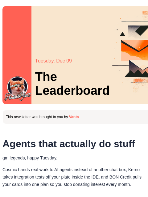 producthunt newsletter: 😸 Agents to build apps