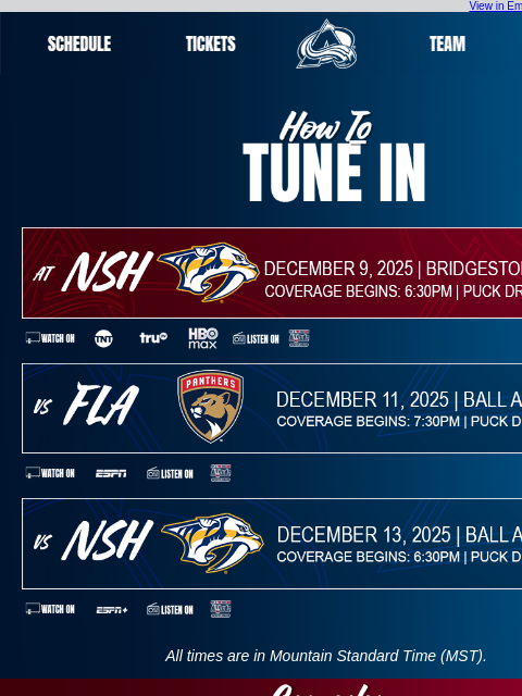 thecoloradoavalanche newsletter: Tune In As The Avalanche Take On The Panthers and ...