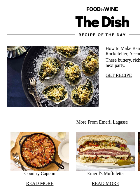 foodandwine newsletter: Emeril Lagasse's Oysters Rockefeller