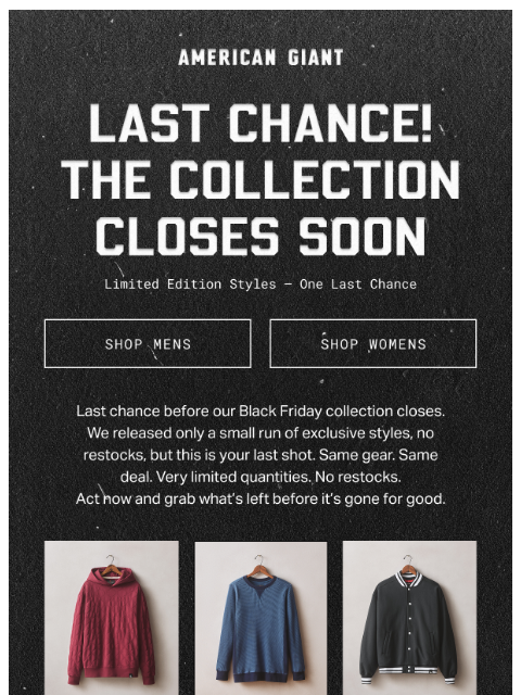 american-giant newsletter: Limited Edition Styles Selling Fast!