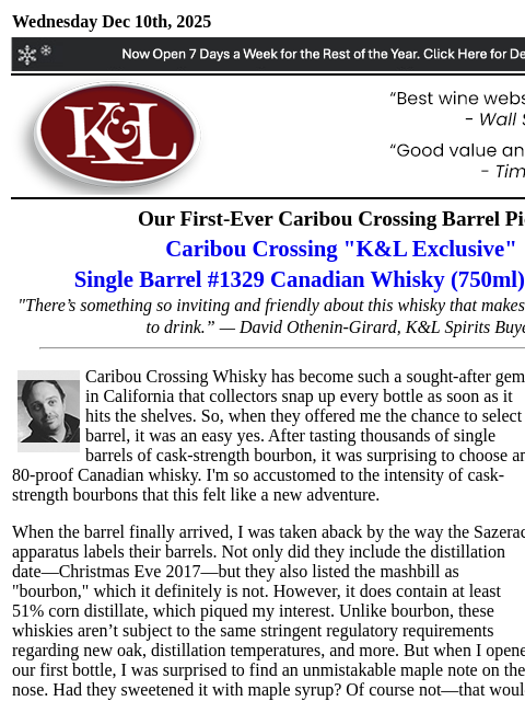 klwines newsletter: A Rare Canadian Single Barrel Pick for Blanton’s F...