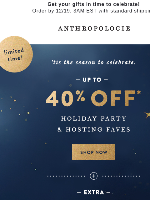 anthropologie newsletter: reason to party: UP TO 50% OFF