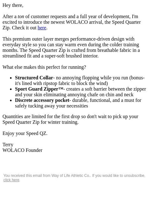 wolaco newsletter: Early Access: The Speed Quarter Zip