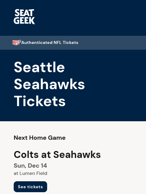 seatgeek newsletter: Seahawks vs Colts