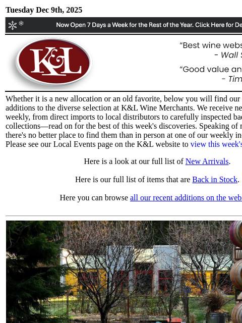 klwines newsletter: The Latest from K&L: New Adds and Back In Stock